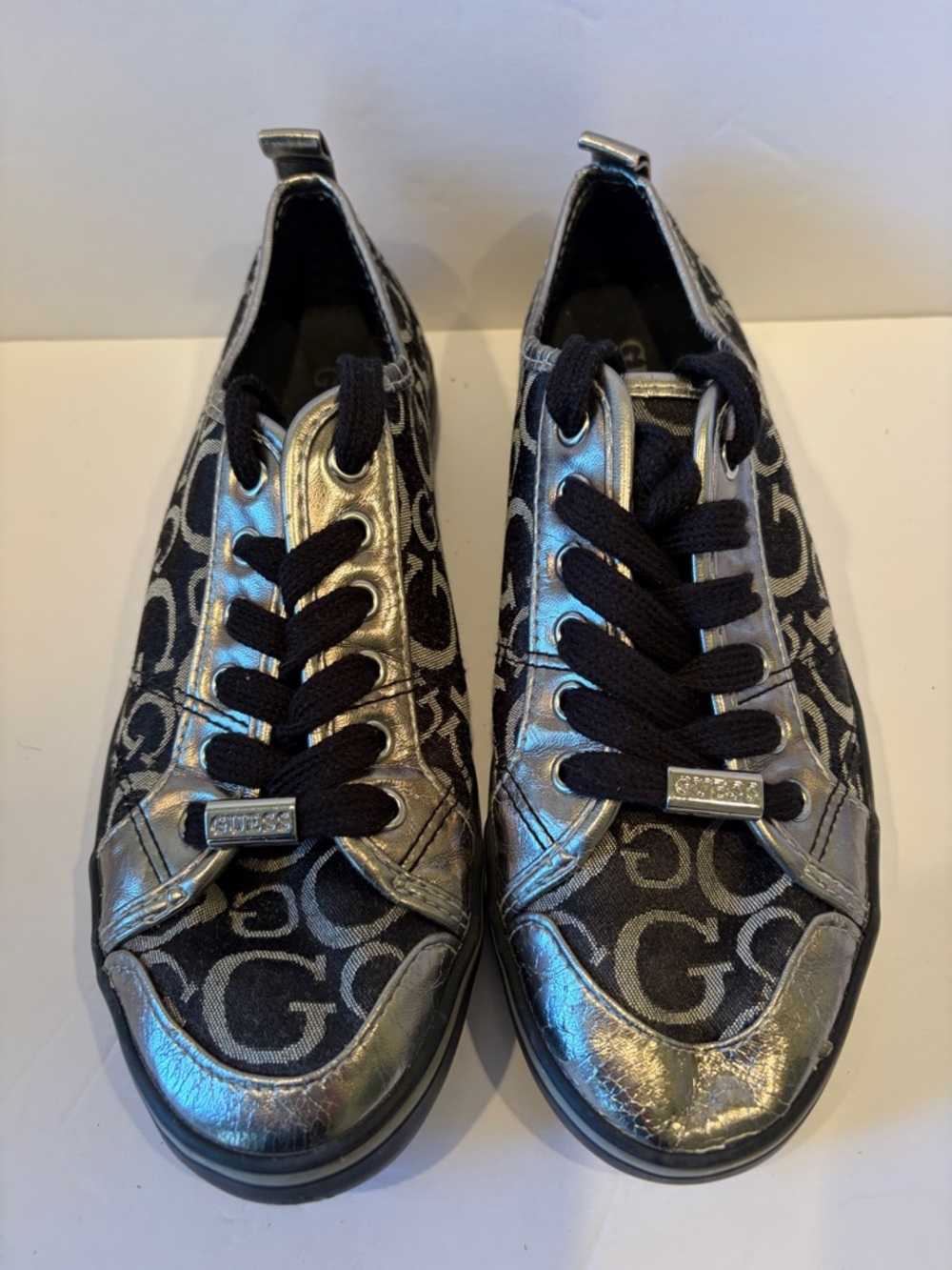 GUESS Black and Silver Logo Lace-Up Sneakers